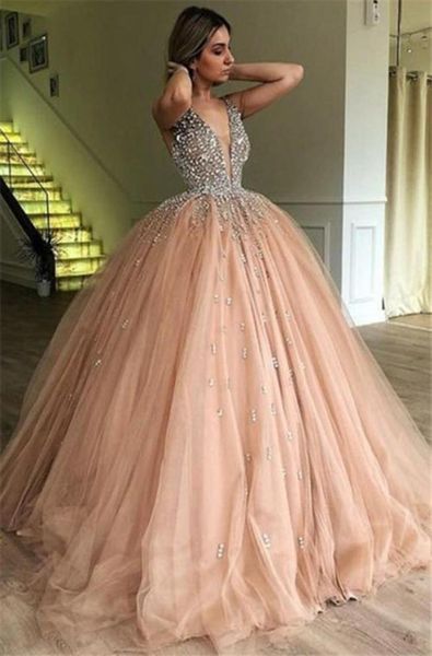 

glamorous long aline sleeveless beading prom dresses puffy pleated vneck floorlength tulle ball gown gorgeous formal evening pa3159568, Black