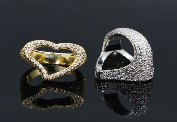 

big heart ring full micro paved iced out bling cubic zirconia hiphop lover rings luxury punk jewelry for men and women4113970, Silver
