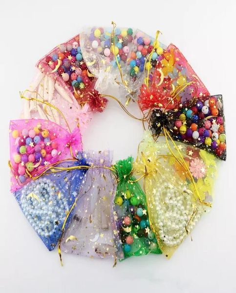 

100pcslot organza colorful bags moon and star drawstring pouches popular gift bagspouches 79cm jewelry bag9708552