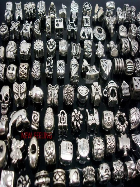

100pcs mixed tibet silver beads for jewelry making loose alloy metal charms diy hole beads for european bracelet whole in bulk5130983, Black