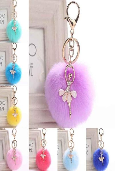 

gold crytal fair ballet keychain carabiner ball plush toy key rings holder bag hangs fashion gifts will and sandy drop 2242109, Silver