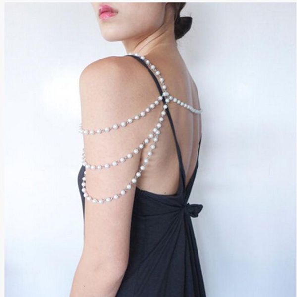 

necklaces new style p23 women fashion imitation white pearls beads shoulder chains chains jewelry 2 colors, Silver