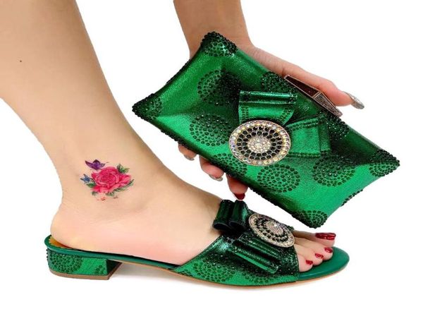 

sandals wonderful green women shoes match purse with rhinestones decorate african dressing pumps and handbag set a1074heel 3cm8704231, Black