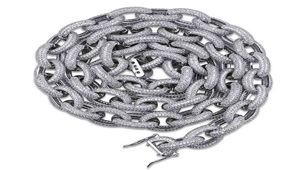 

hip hop iced out 14k gold silver color plated iced out cz ed oval anchor link necklace for men women9190638