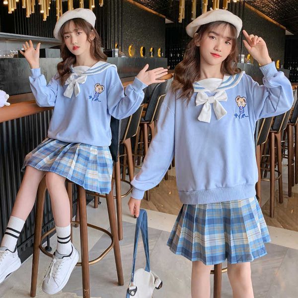 

girl's dresses student girl jk 2022 spring/summer cute and comfortable casual cotton sweater plain ski set school uniform g220523, Red;yellow