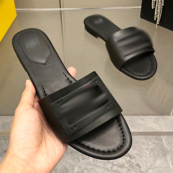 

2023 fashion summer ladies slippers metal studs designer sandals fashion leather beach comfort outer flats women shoes -097, Black