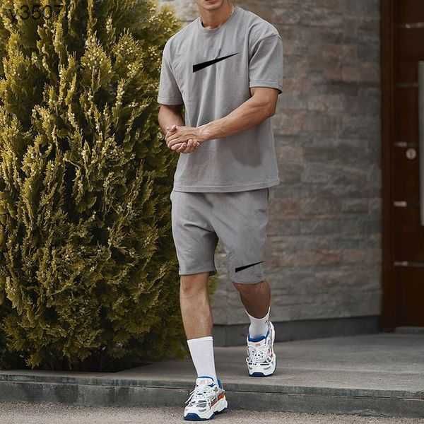 

summer fashion men and womens shorts tracksuit sets short sleeve 100% cotton gray t shirt print male set men's brand clothing pieces 26