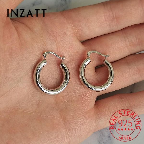 

huggie inzatt real 925 sterling silver round geometric huggies hoop earrings for fashion women party hiphop fine jewelry accessories, Golden;silver