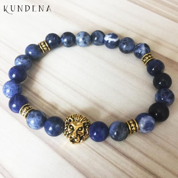 

bangle antique golden lion bracelets sodalite natural blue sodalite bracelet mens gift mala beaded bracelet for unisex, Black