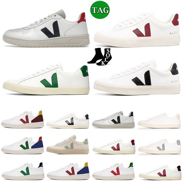 

luxury designer women veja shoes men genuine leather white shoe stitching brown lace up sneaker leathers lining rubber sole vejas platform l