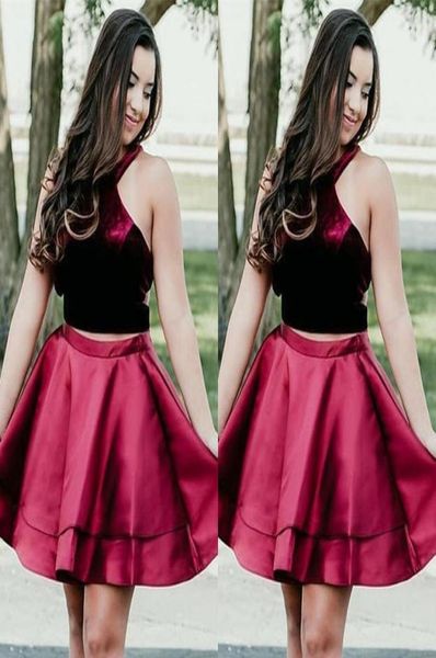 

plus size short burgundy prom dresses 2019 halter velvet aline backless graduation dress 8th grade gowns homecoming dress c8042001, Black
