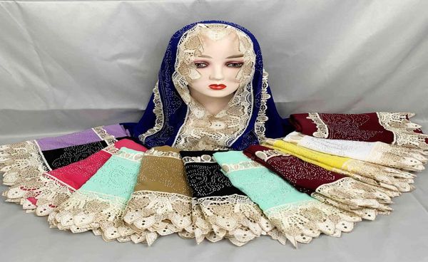 

12pcs 1 dozen african women nigeria dubai scarf soft chiffon double lace embroidery dubai islamic muslim scarf for lady shawls x04712732, Blue;gray