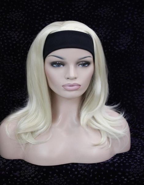 

new cute blonde 34 wig with headband curly long women039s synthetic half wig 6542812, Black