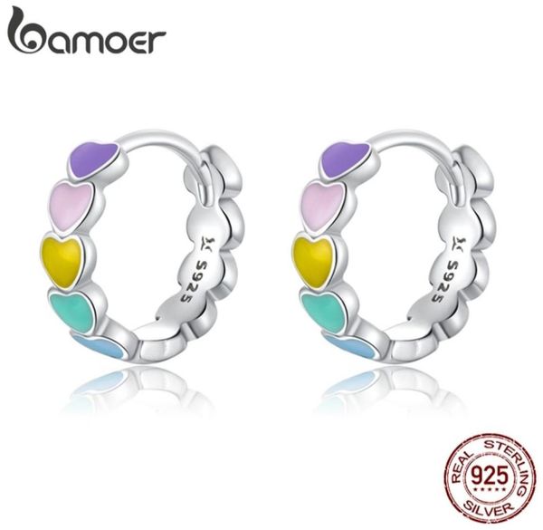 

genuine 925 sterling silver women multicolor enamel heart hoop earrings rainbow trend jewelry for girl gift sce909 2201193176247, Golden;silver