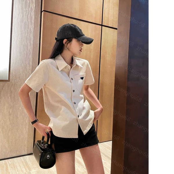 

23ss womens designer clothing women shirt high neck blouse lapel new log style loose short sleeved shirt apricot women clothes a1, White
