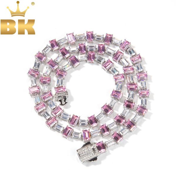 

necklaces the bling king 6.5mm choker necklace iced out bling pink white square cubic zirconia women's link chain hiphop jewelry for gi, Silver