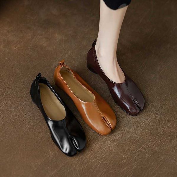 

french slip-toe lazy flat 2022 autumn new soft leather shallow mouth one step thick heel shoes for women, Black