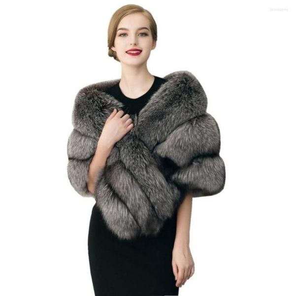 

wraps bridal faux fur 2022 winter wedding party warm big shawls outerwear black gary shrug women jacket prom size 165 55 cm3487593, White