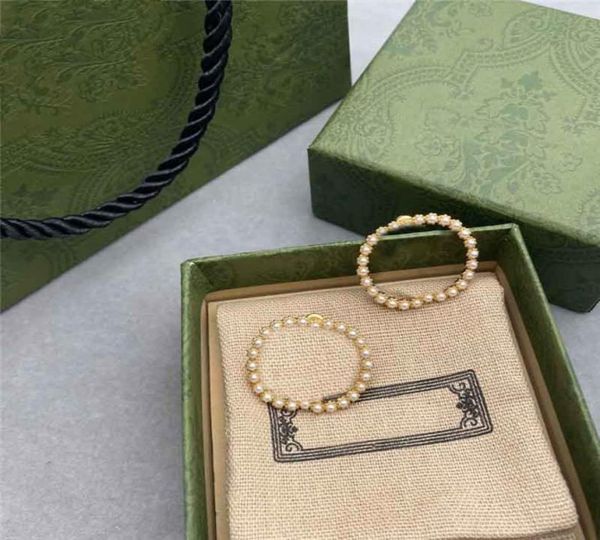 

double letter interlocking pearl earrings charm delicate alphabet pearls studs eardrop with stamps gift box for women party date4750215, Golden