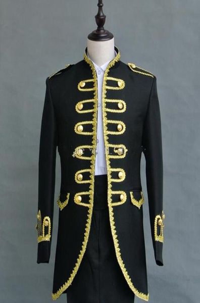

new real picture double breasted gold ornament wedding groom tuxedos stand collar groomsmen mens dinner blazer suits jacketpants4929855, Black;gray
