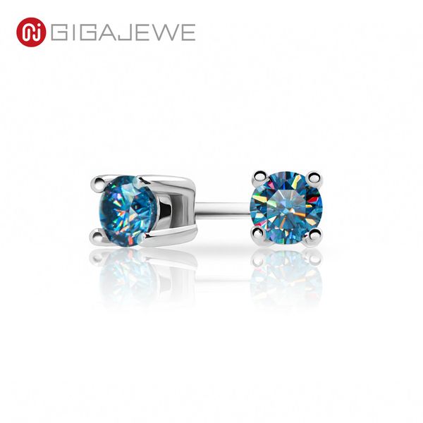 

stud gigajewe moissanite blue pink ef round cut total 0.2ct diamond test passed 18k gold plated 925 silver earrings jewelry girl gift, Golden;silver