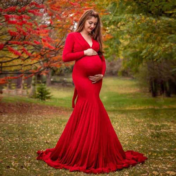 

maternity dresses long tail maternity dresses pgraphy props v-neck maxi gown cotton dress pregnant women pregnancy autumn p shoot clothes t2, White