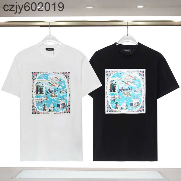 

men's t-shirts 2023 spring/summer new amis short sleeve t-shirt water city park architecture loose ins top, White;black