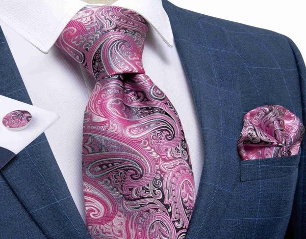 

bow ties dibangu pink paisley mens ties pocket square cufflinks set silk tie for men formal wedding as gift for men necktie mj1551317286, Black;gray