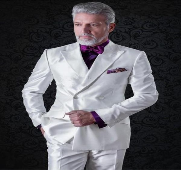 

new popular design double breasted white wedding groom tuxedos peak lapel groomsmen mens dinner blazer suits jacketpantstie 373586213, Black;gray