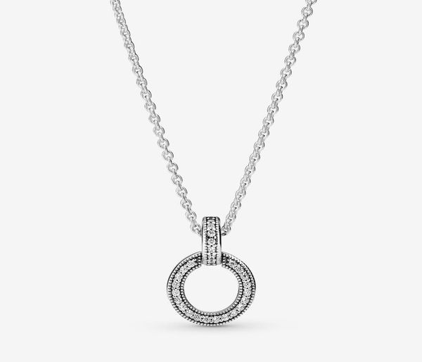 

100 925 sterling silver double circle pendant necklace fashion women wedding engagement jewelry accessories for gift5751627
