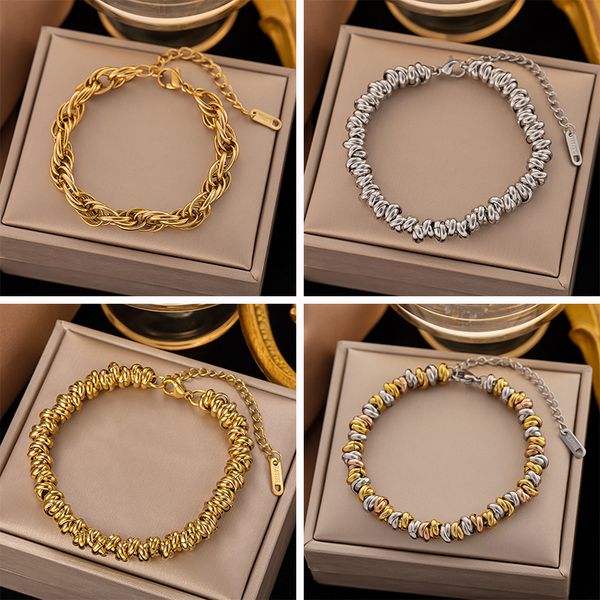 

european style thick chains circle bracelet personality 18k gold stainless steel jewelry for gift, Golden;silver