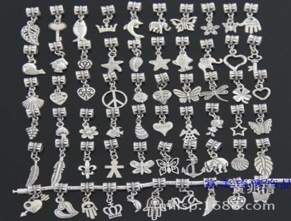 

random mix 60 style big hole loose beads charm for pandora diy jewelry bracelet for european braceletnecklace7338260, Black