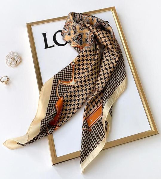 

scarves silk scarf design print square shawl women foulard hairband neckerchief lady office bandana hijab 20223858562, Blue;gray