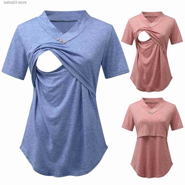 

maternity tees women maternity clothes pregnant breastfeeding clothing short sleeve pregnant clothes pleated side open pregnancy t-shirt t2, White