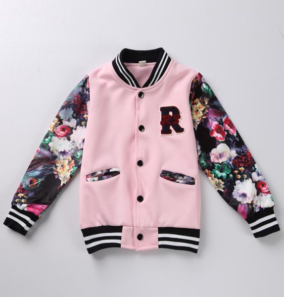 

baby baseball jacket children girls clothing tracksuit kids girl winter clothes fashion spring flower jacket sport coat 2 color6440434, Blue;gray