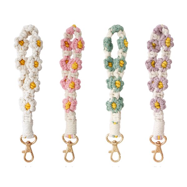 

bohemian wrist keychain flower woven keychains car keyring pendant lanyards, Silver
