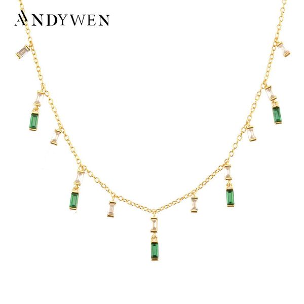 

necklaces andywen 925 sterling silver collar corto ava rosa oro zircon charm chain choker necklace 2021 rock punk chain wedding tassel
