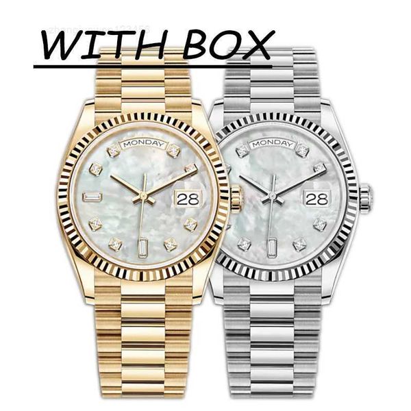

mens automatic mechanical watches classic style 41mm full stainless steel strap pearl face gold watch sapphire super luminous wristwatches d, Slivery;black