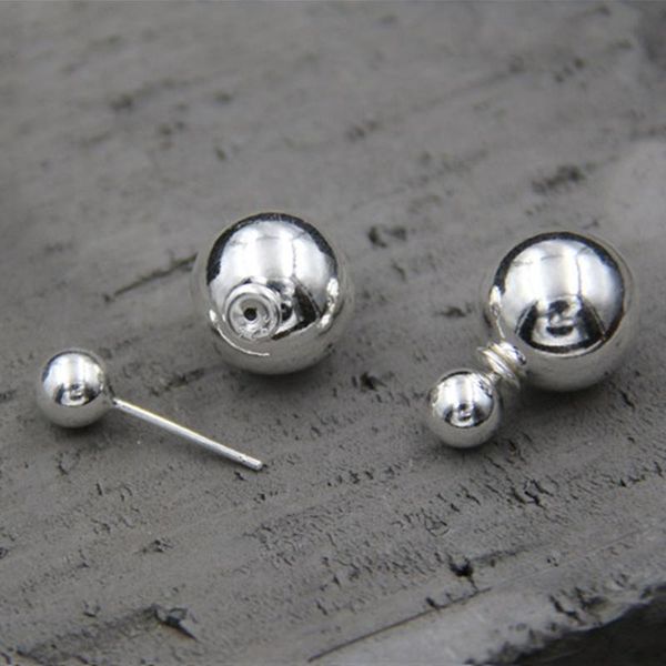 

stud 100% 925 sterling silver trendy stud earrings jewelry double balls earrings for women fashion jewelry gift 8mm 12mm 14mm tyc173, Golden;silver