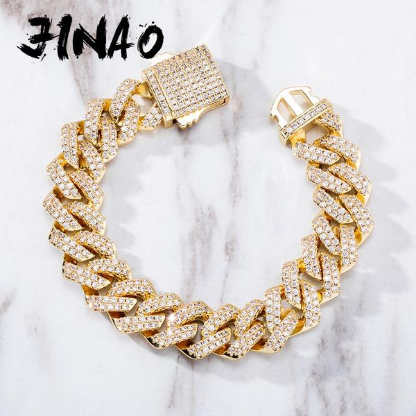 

bangle jinao 14mm iced out cubic zirconia bracelet hip hop cuban chain fashion jewelry for men gift, Black