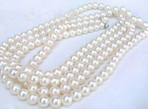 

necklaces 50 inch 78mm aaaaa perfect akoya white pearl necklace 14k yellow gold clasp, Silver