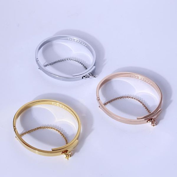 

bangle fashion personality glossy chain opening lovers bracelet, Black