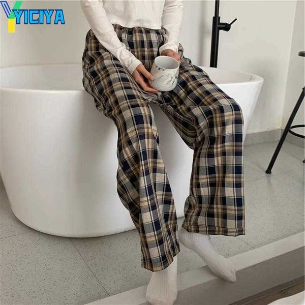 

yiciya women's pants women's female streetwear plaid oversize high waisted korean style fashion wide leg harajuku 2023 for women, Black;white