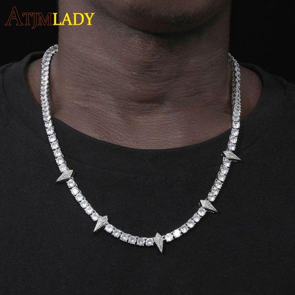 

necklaces 2022 new iced out spike pendant necklace with 5mm tennis chain bling 5a cubic zirconia gold silver color hip hop men boy jewelry