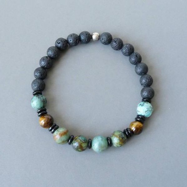 

bangle african turquoises bracelet natural black lava stone bracelet boho wrist bracelets fashion men's bracelet gift for men