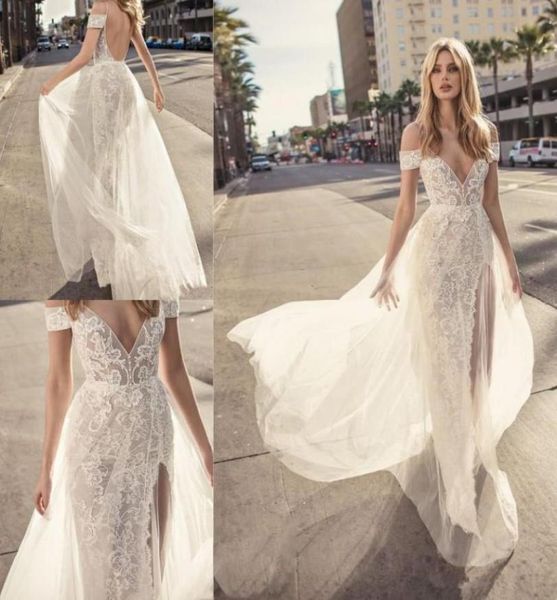 

muse by berta 2019 wedding dresses vestidos de noiva v neck backless bridal gown slit a line lace wedding dress custom made 38924869152, White