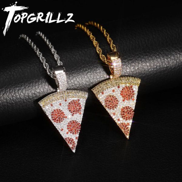 

necklaces rillz iced out pizza pendant necklace copper gold silver color micro paved cubic zircon hip hop jewelry gift for men