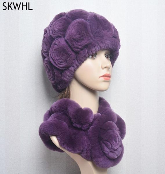 

women knit real rex rabbit scarf sets natural warm rex rabbit scarves winter lady fur hat scarf2302663, Blue;gray