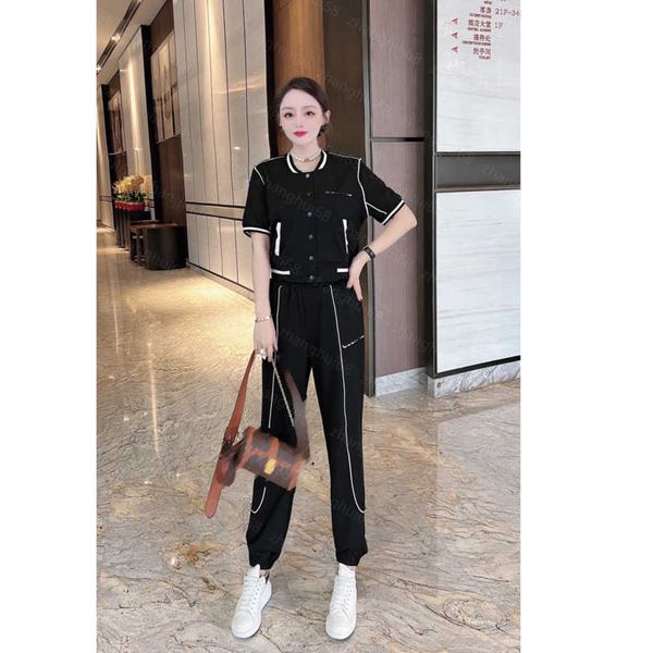 

23ss women pants sets casual suit womens designer clothing color matching round neck short sleeve coat elastic-waisted casual pants set wome, White
