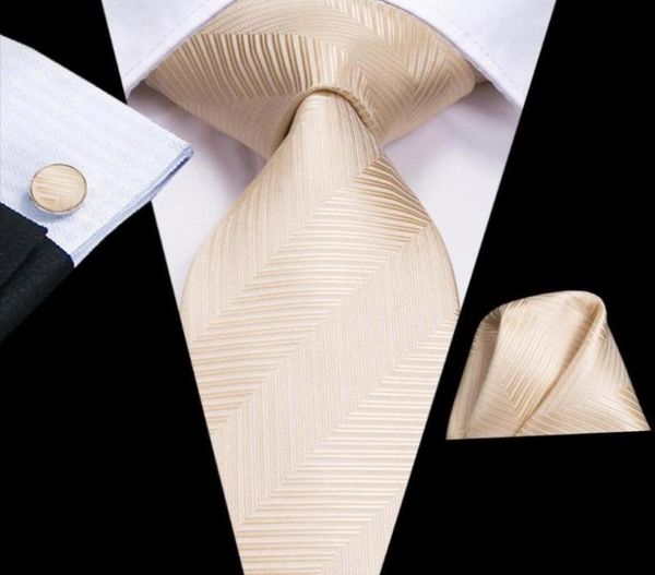 

bow ties champagne ivory striped silk wedding tie for men handky cufflink mens necktie set fashion business party dropshipp hitie3948740, Black;gray